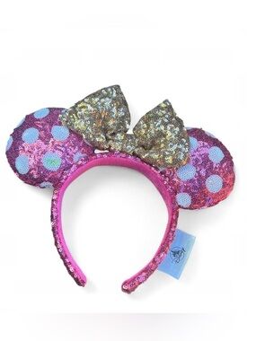 Disney Pink and Gold Sequin Polka Dot Minnie Mouse Bow Ears